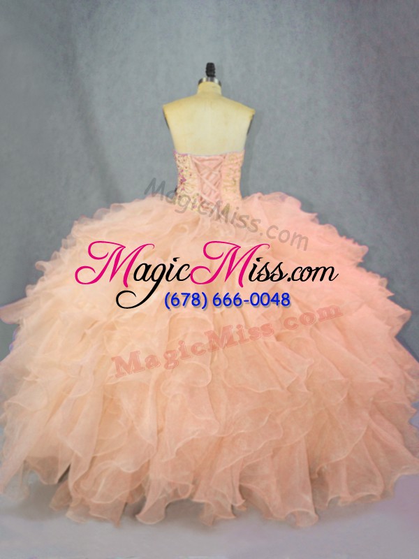 wholesale sumptuous sleeveless organza floor length lace up sweet 16 quinceanera dress in peach with beading and ruffles