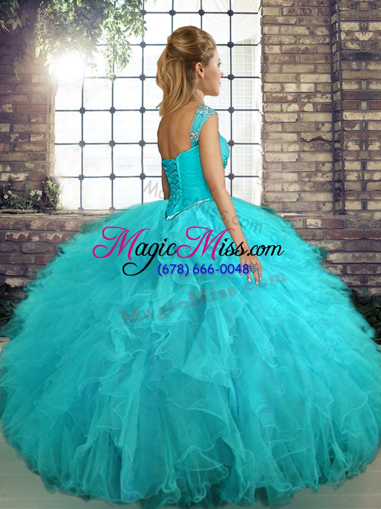 wholesale adorable sleeveless lace up floor length beading and ruffles 15 quinceanera dress
