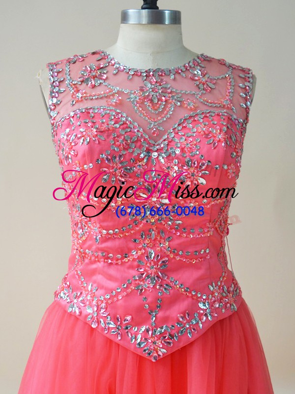 wholesale superior watermelon red lace up scoop beading vestidos de quinceanera tulle sleeveless