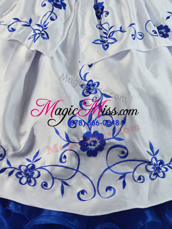 wholesale pretty blue and white sweet 16 dress sweet 16 and quinceanera with beading and embroidery and ruffles sweetheart sleeveless brush train lace up
