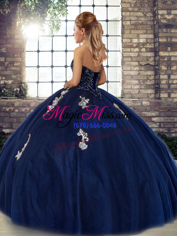 wholesale custom made floor length navy blue sweet 16 dresses sweetheart sleeveless lace up