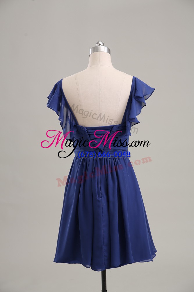 wholesale ruching prom gown blue lace up sleeveless mini length