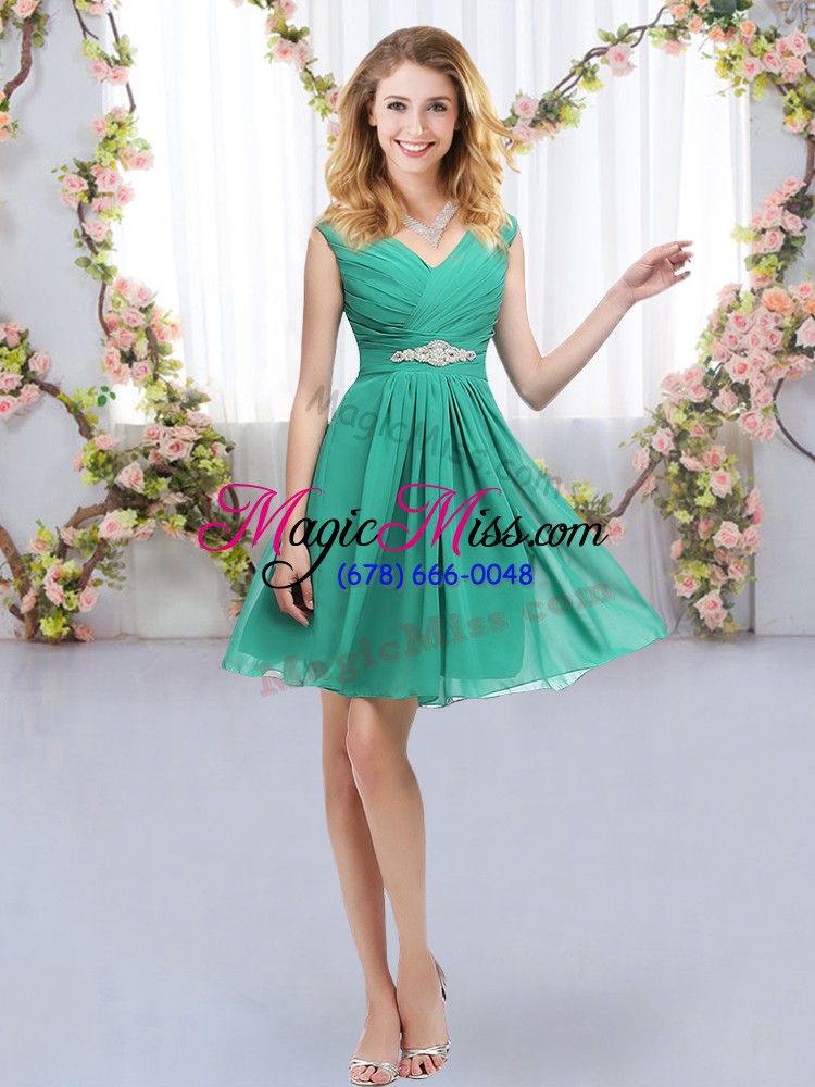 wholesale turquoise chiffon zipper dama dress for quinceanera sleeveless mini length belt