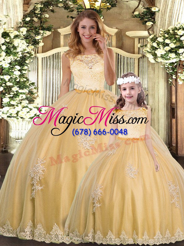 wholesale traditional ball gowns quince ball gowns gold scoop tulle sleeveless floor length clasp handle