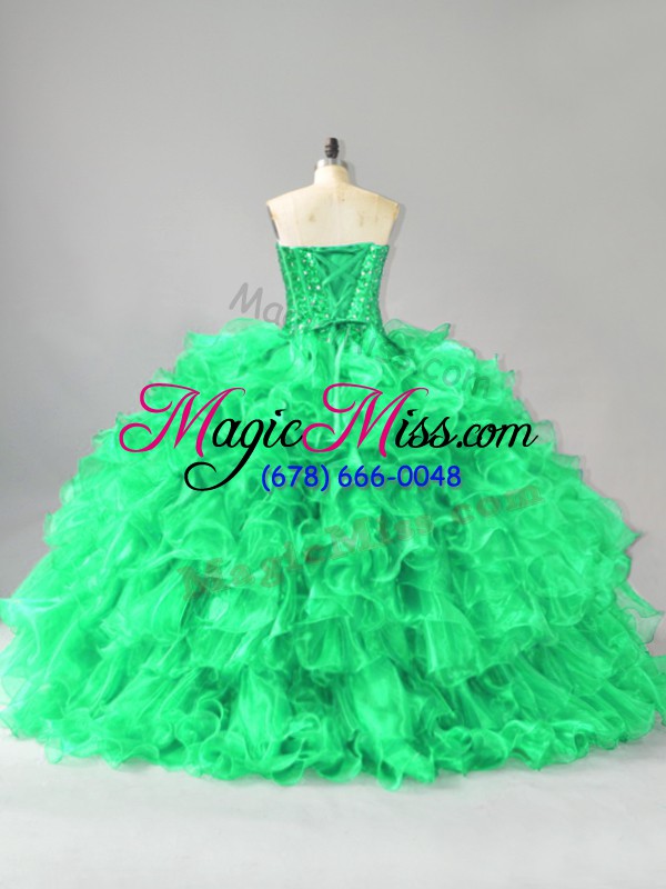 wholesale most popular green sleeveless beading and ruffles lace up ball gown prom dress