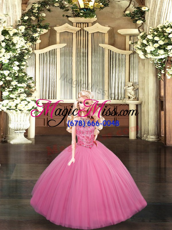 wholesale high end floor length lace up 15th birthday dress rose pink for sweet 16 and quinceanera with beading
