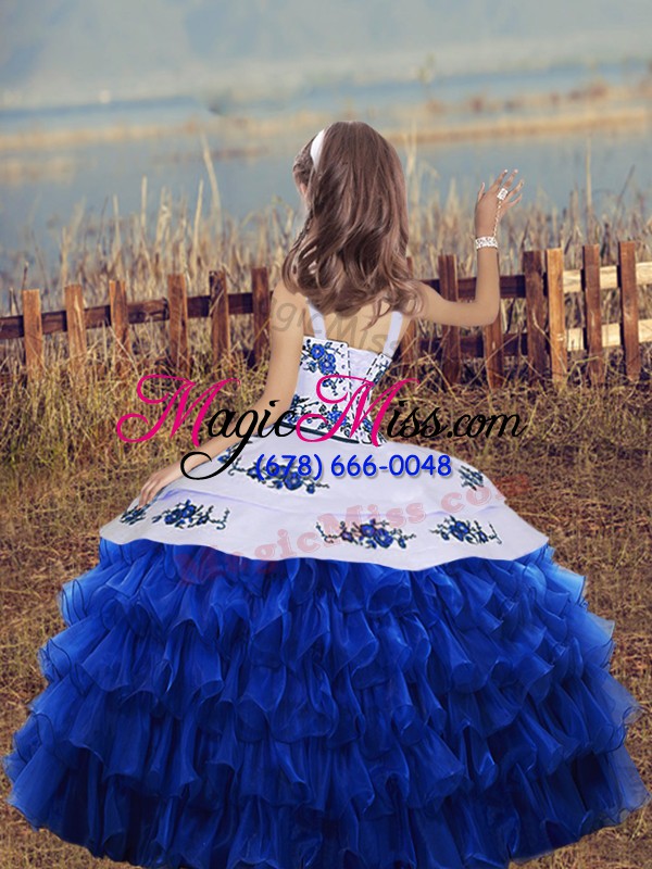 wholesale sleeveless embroidery and ruffled layers lace up child pageant dress