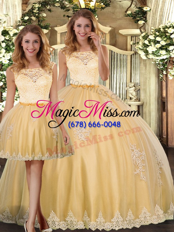 wholesale high class gold sleeveless tulle clasp handle vestidos de quinceanera for military ball and sweet 16 and quinceanera