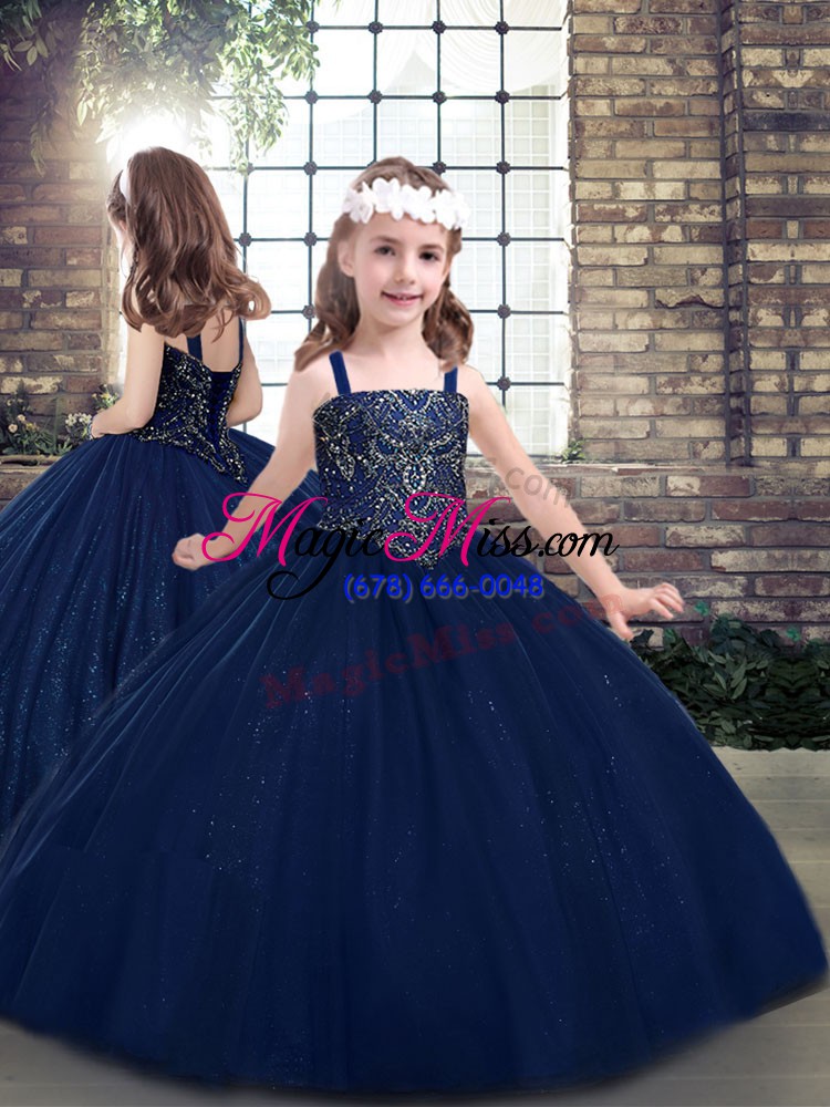 wholesale fashionable navy blue lace up quinceanera dress beading sleeveless floor length