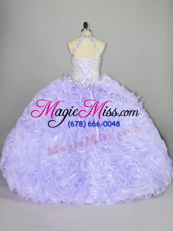 wholesale fashion organza halter top sleeveless lace up beading and ruffles quinceanera dresses in lavender