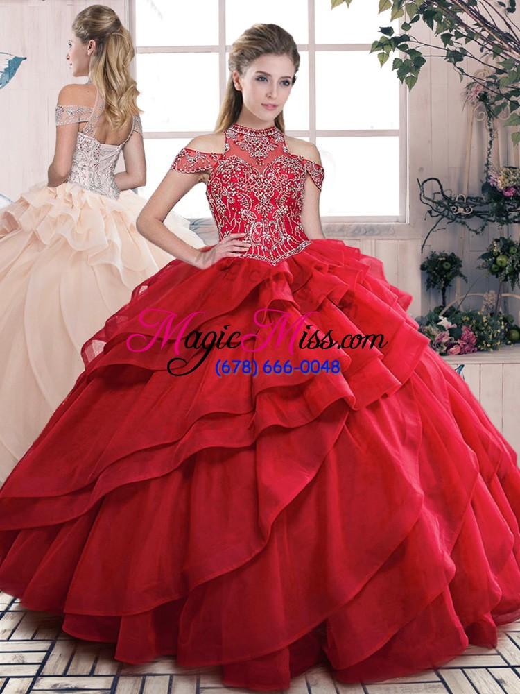 wholesale luxurious sleeveless lace up floor length beading and ruffles sweet 16 quinceanera dress