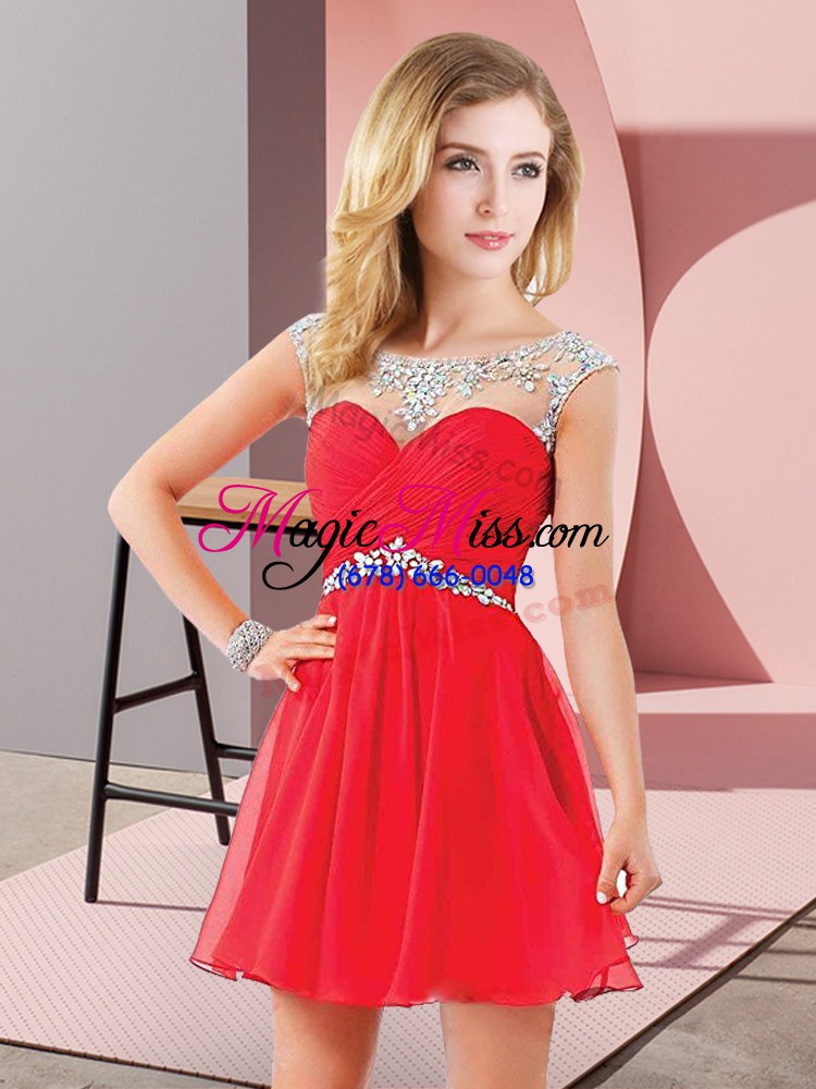 wholesale mini length red homecoming dress chiffon sleeveless beading