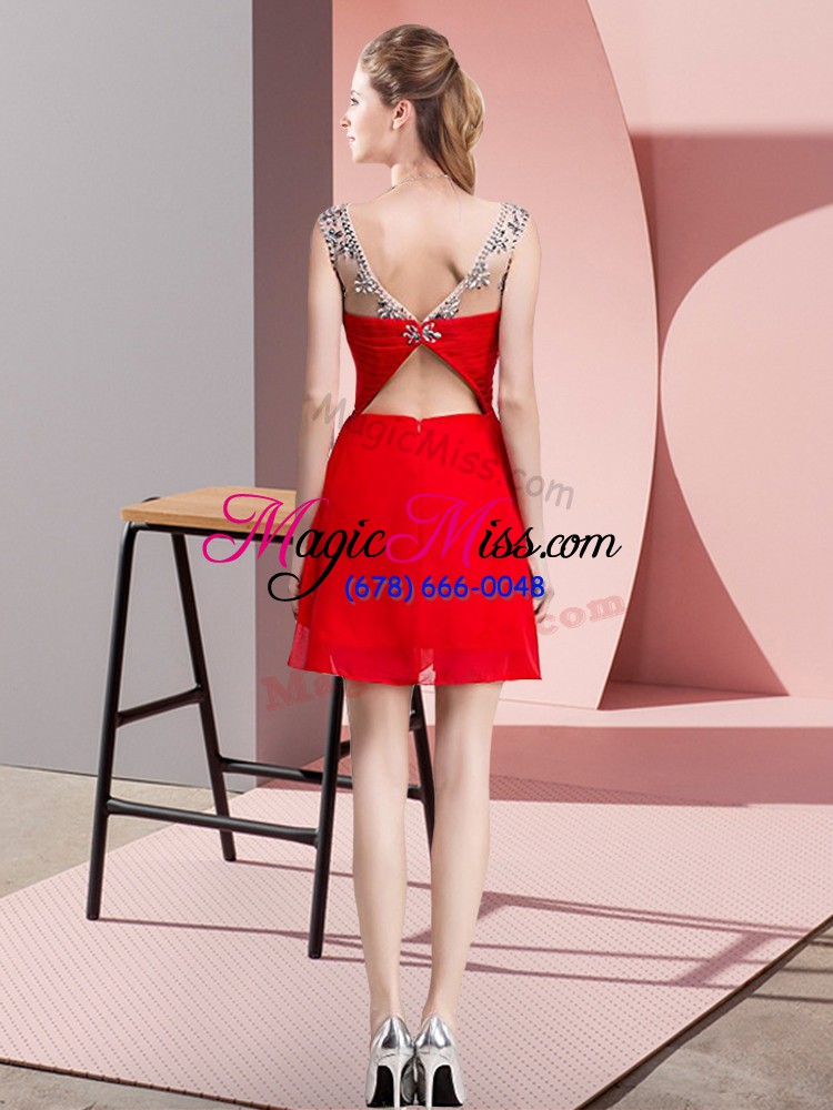 wholesale mini length red homecoming dress chiffon sleeveless beading