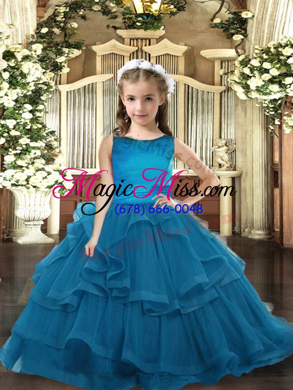 wholesale cheap tulle sleeveless floor length little girl pageant dress and ruffled layers