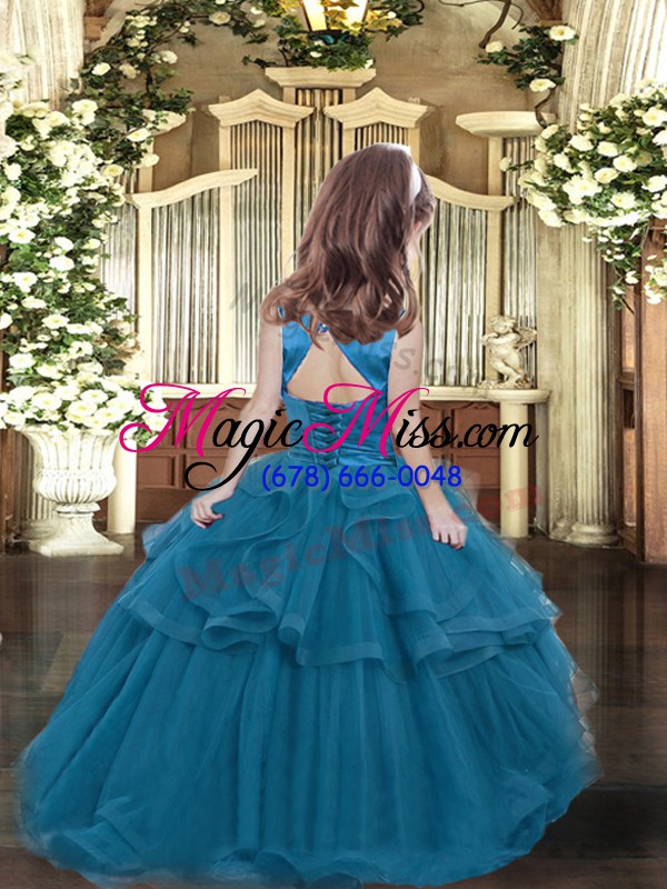 wholesale cheap tulle sleeveless floor length little girl pageant dress and ruffled layers