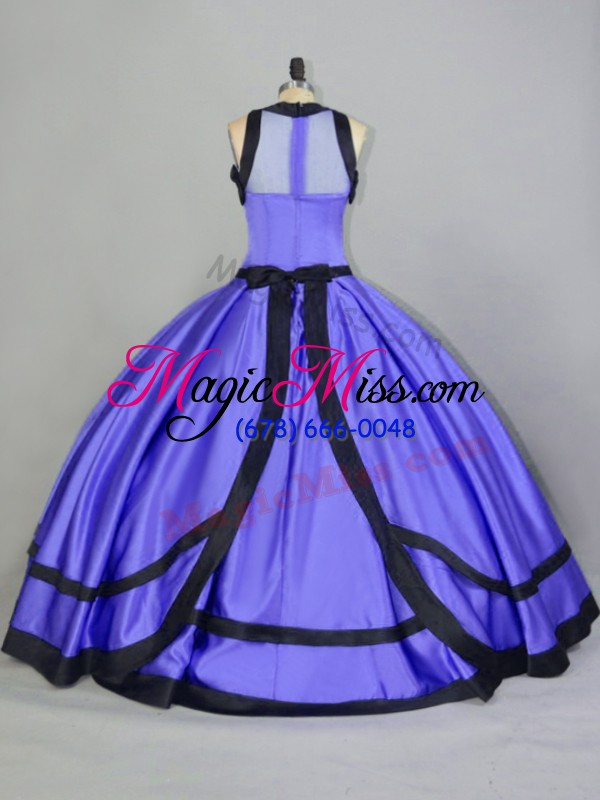 wholesale purple ball gowns satin scoop sleeveless ruching floor length zipper quince ball gowns