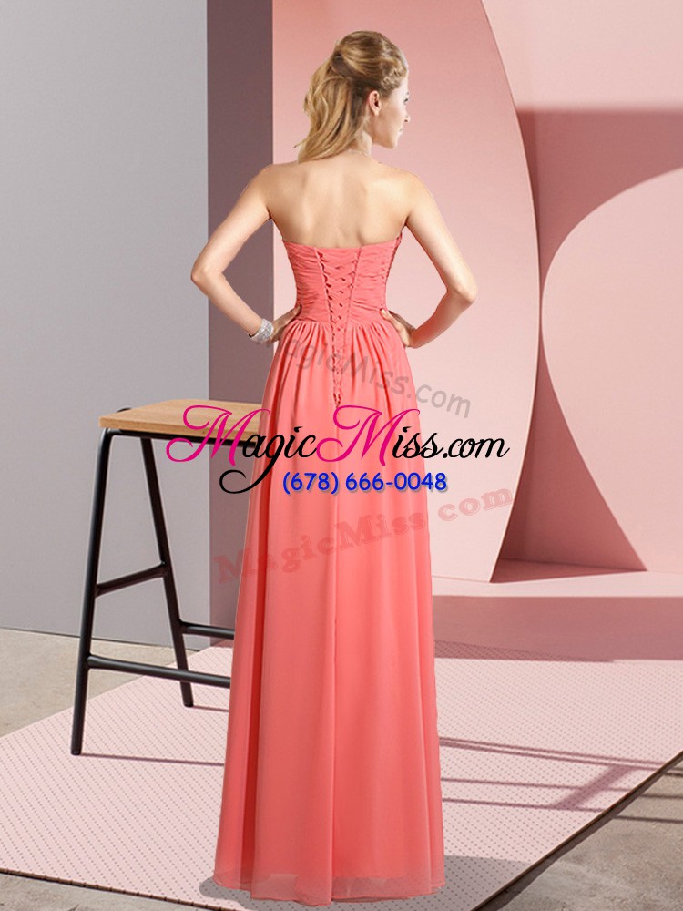 wholesale chiffon lace up prom party dress sleeveless floor length ruching