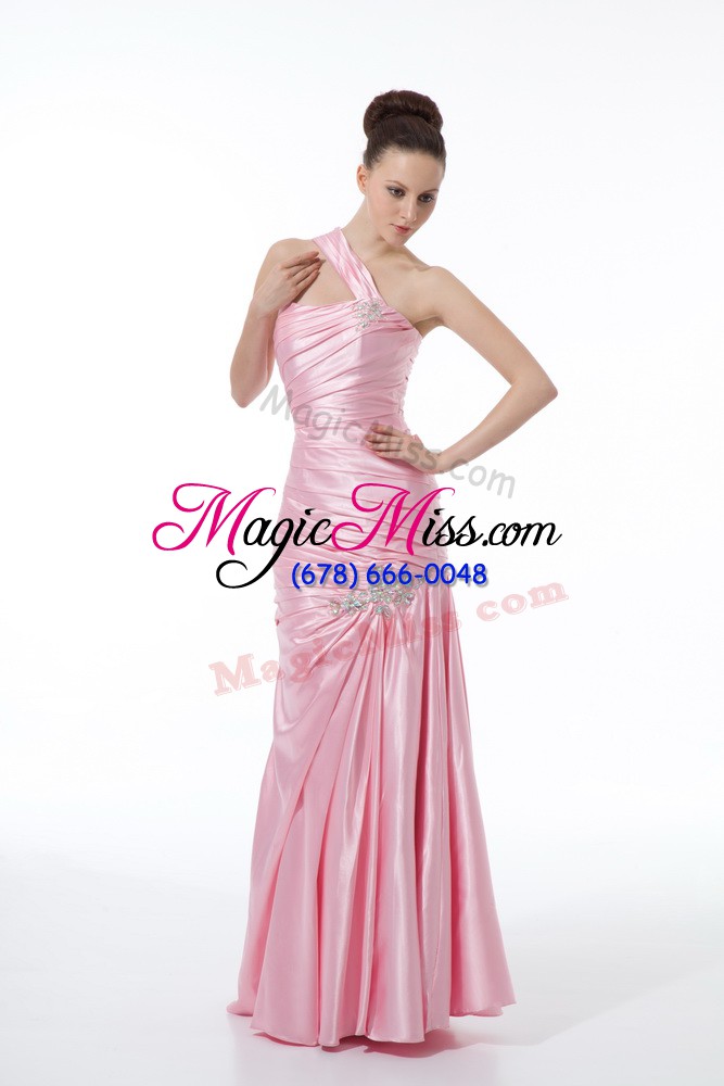 wholesale baby pink one shoulder lace up beading and ruching sleeveless