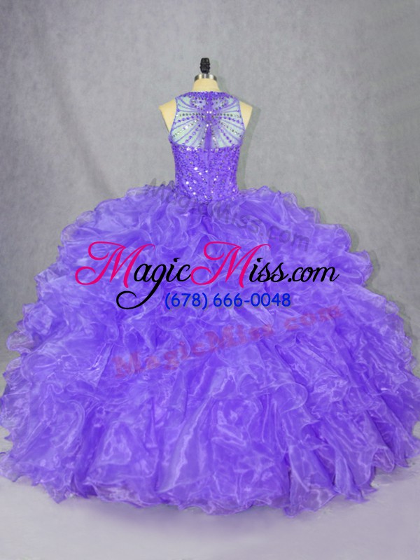 wholesale trendy purple zipper quinceanera gown beading sleeveless floor length