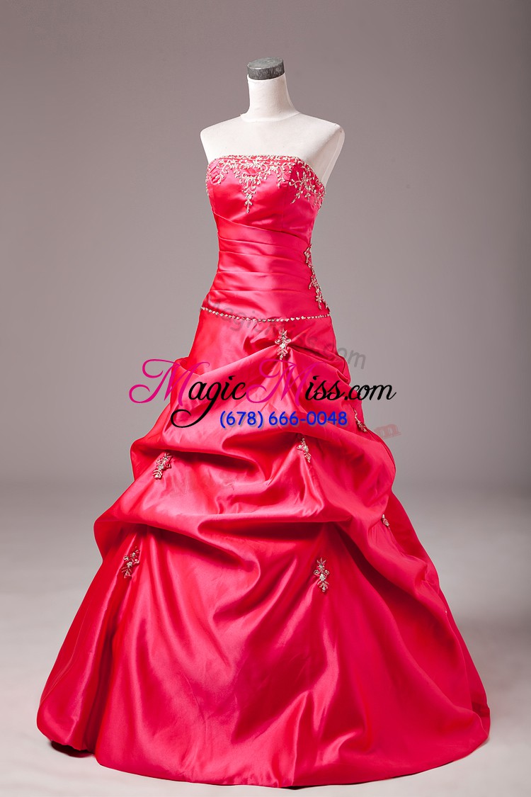 wholesale vintage hot pink ball gowns beading and appliques sweet 16 dress lace up taffeta sleeveless floor length