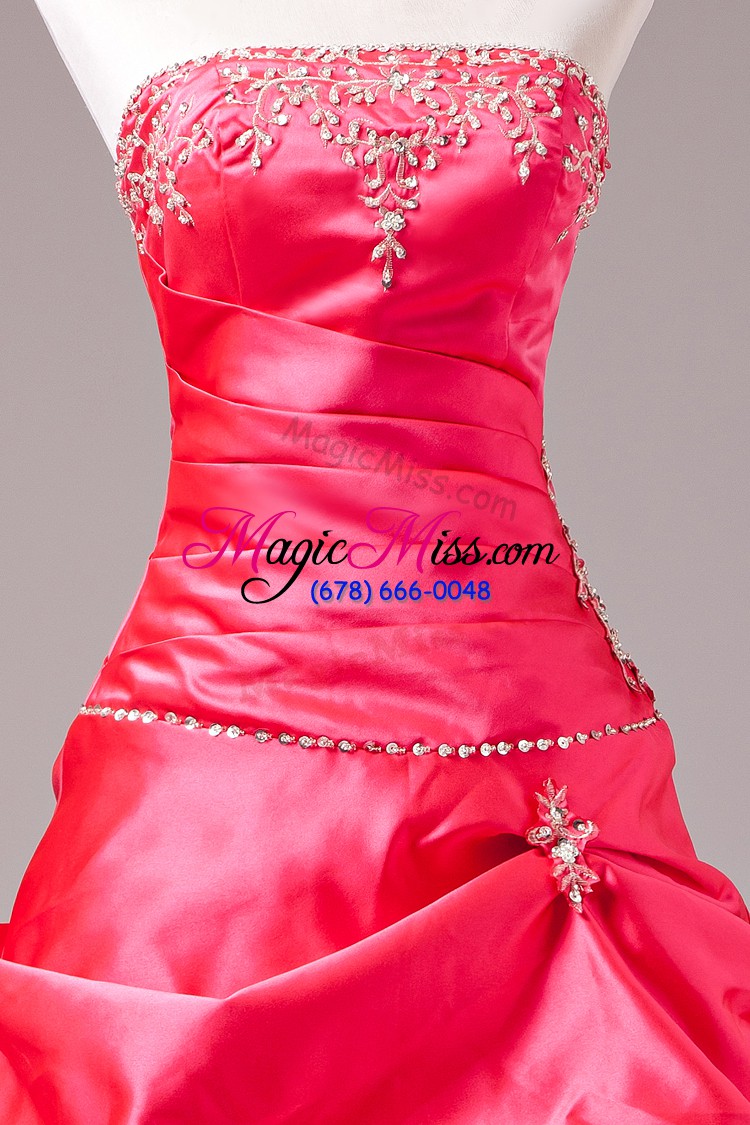 wholesale vintage hot pink ball gowns beading and appliques sweet 16 dress lace up taffeta sleeveless floor length