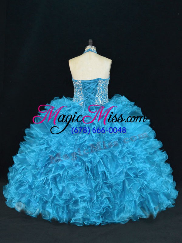 wholesale best blue sleeveless beading and ruffles floor length quinceanera dresses