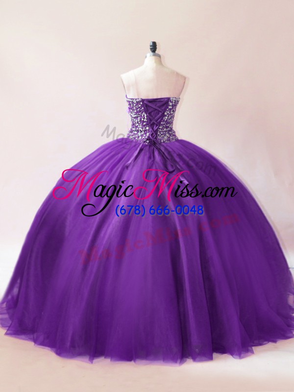 wholesale extravagant purple ball gowns sweetheart sleeveless tulle floor length lace up beading vestidos de quinceanera
