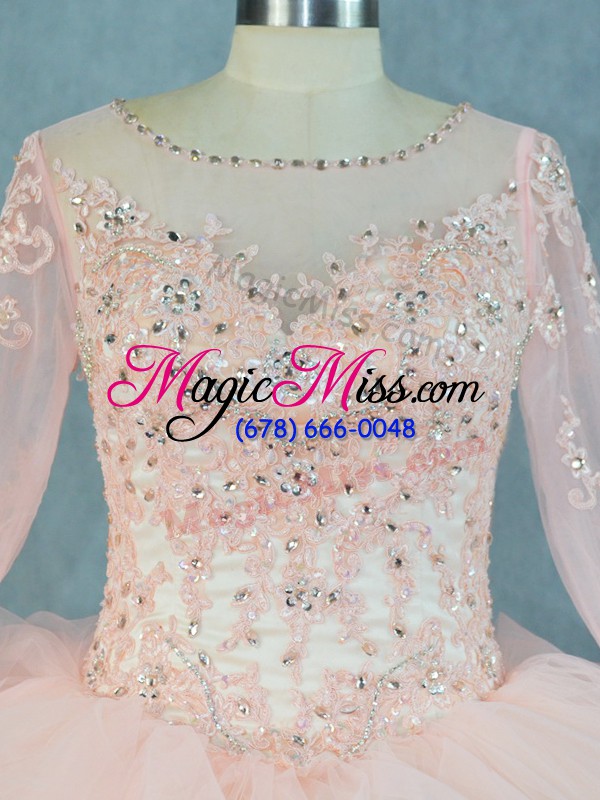 wholesale classical peach long sleeves beading and ruffles floor length quinceanera dress