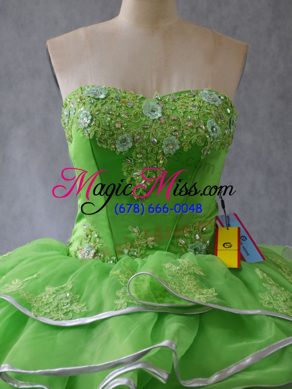 wholesale affordable ball gowns appliques and ruffles quince ball gowns lace up tulle sleeveless