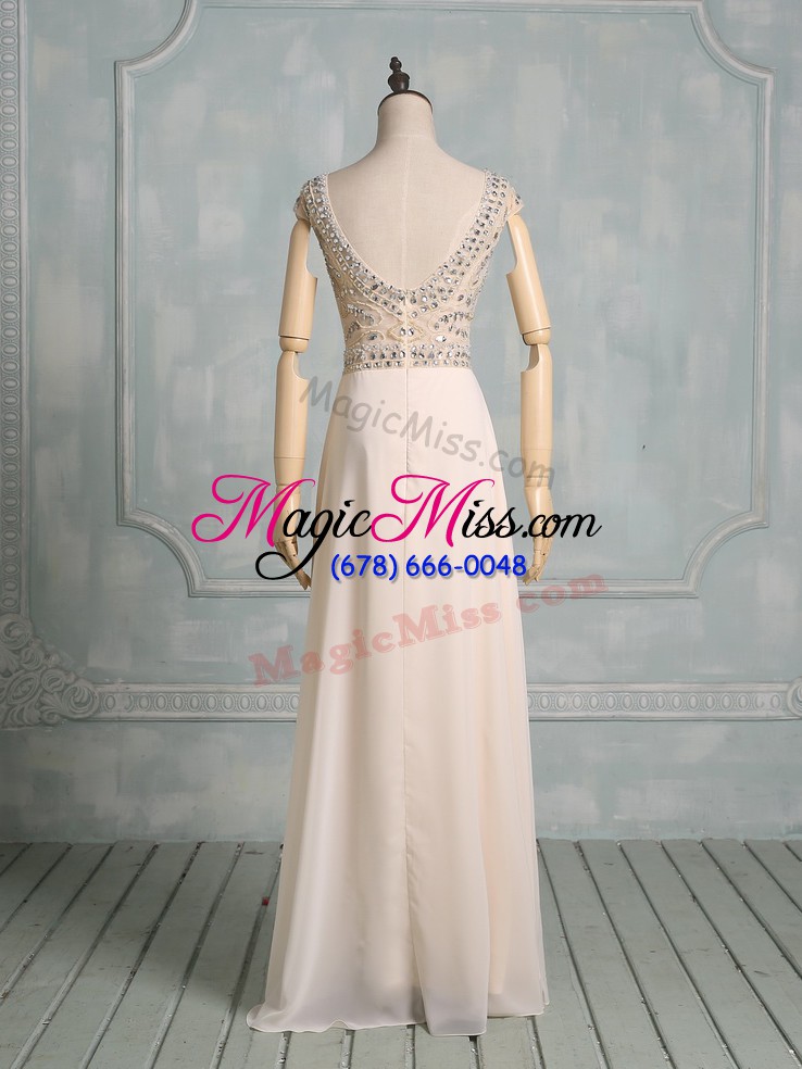 wholesale adorable scoop cap sleeves chiffon evening dress beading backless