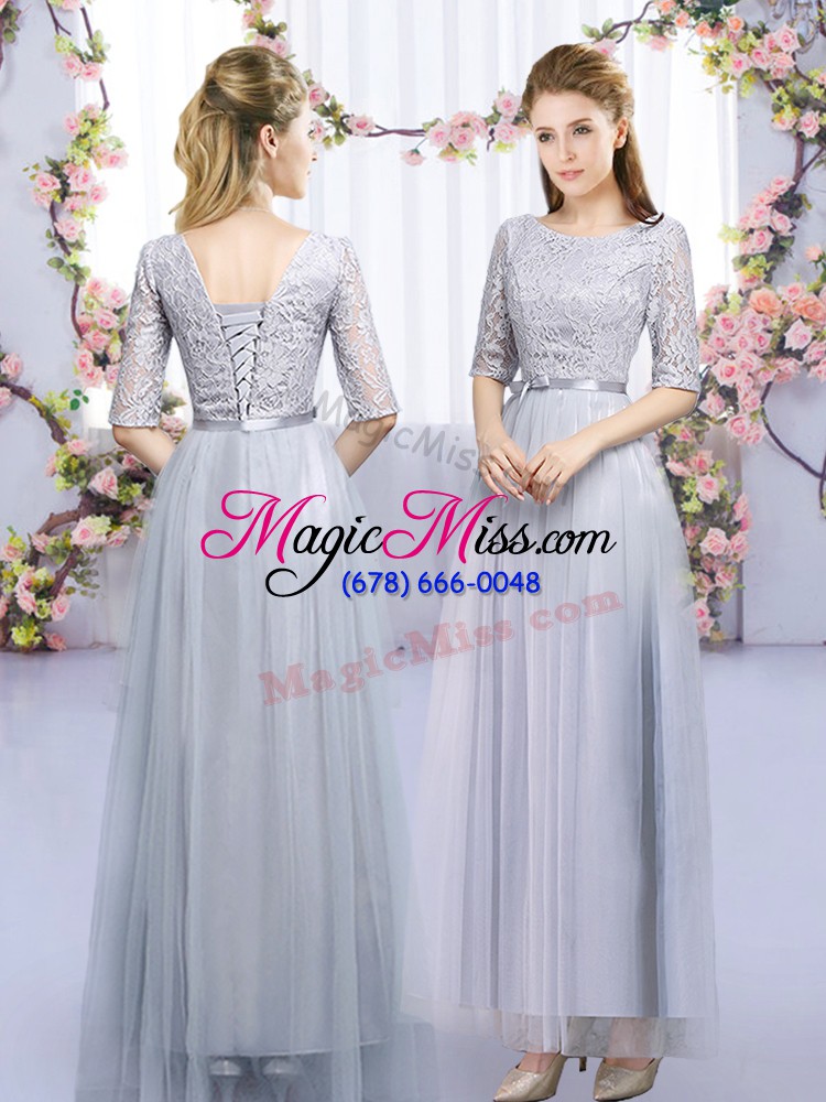 wholesale high-neck half sleeves tulle dama dress lace and belt zipper