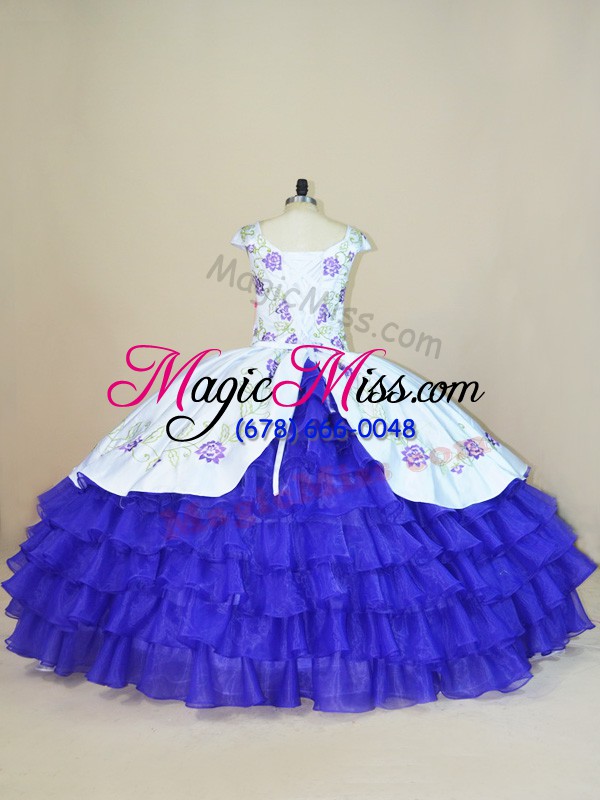 wholesale white and purple ball gowns embroidery and ruffled layers 15 quinceanera dress lace up satin and organza cap sleeves floor length