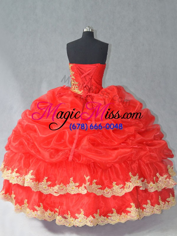 wholesale organza sleeveless floor length quinceanera gowns and lace and appliques and pick ups