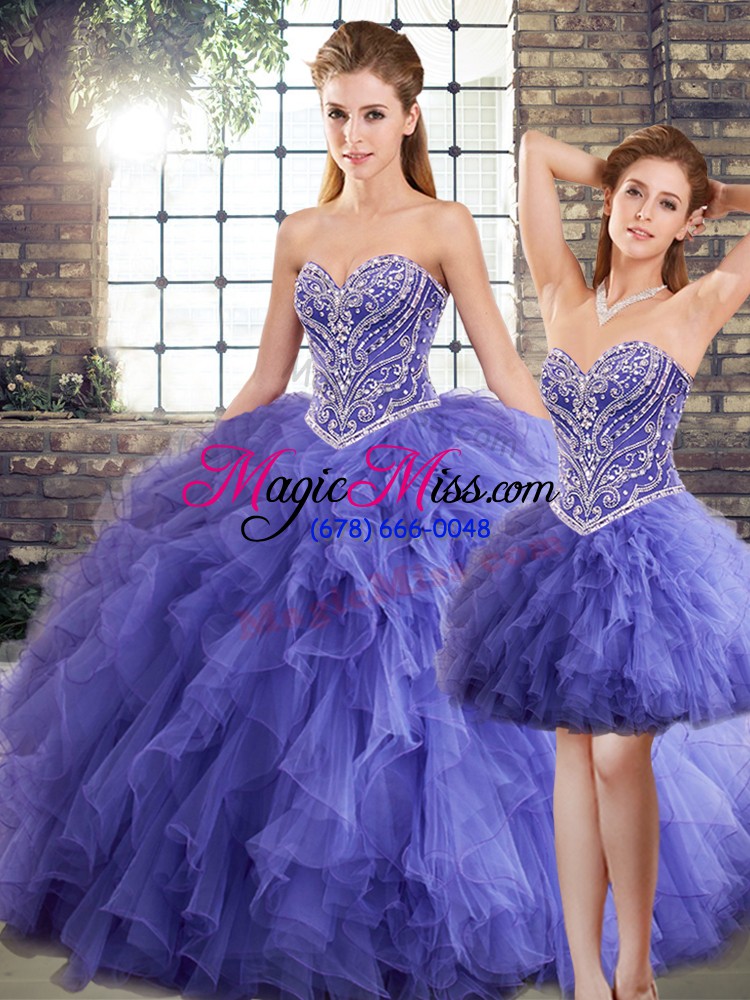 wholesale beauteous sleeveless tulle floor length lace up quinceanera dresses in lavender with beading and ruffles