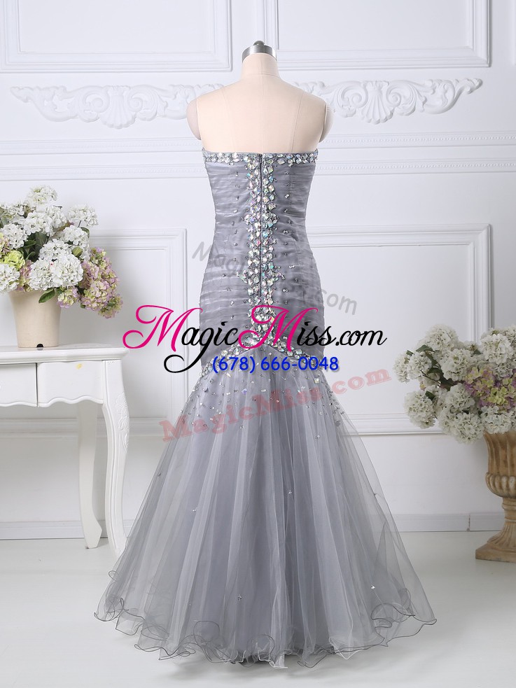 wholesale tulle sleeveless floor length prom dresses and beading and ruching