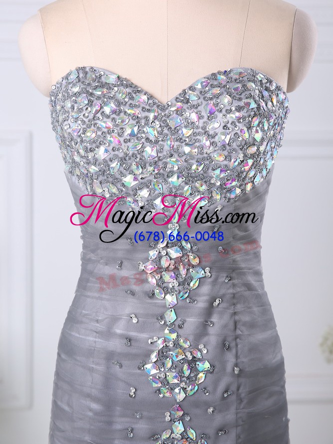 wholesale tulle sleeveless floor length prom dresses and beading and ruching