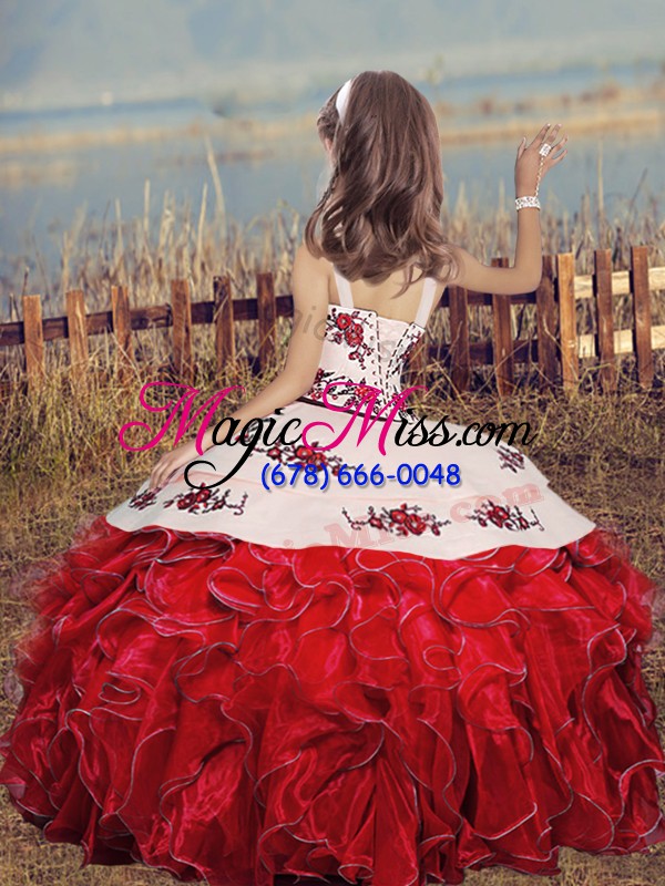 wholesale ball gowns little girls pageant dress red straps organza sleeveless floor length lace up