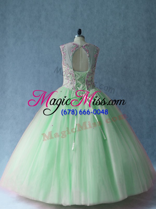 wholesale apple green scoop lace up beading sweet 16 dresses sleeveless