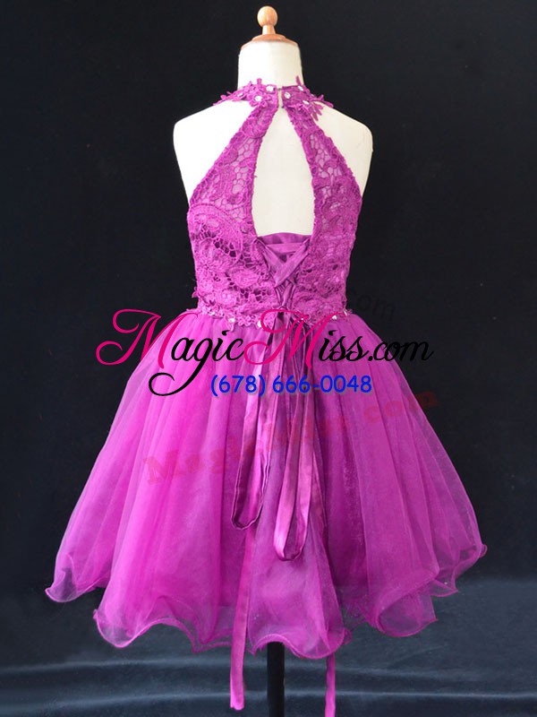 wholesale halter top sleeveless organza flower girl dress beading and lace lace up
