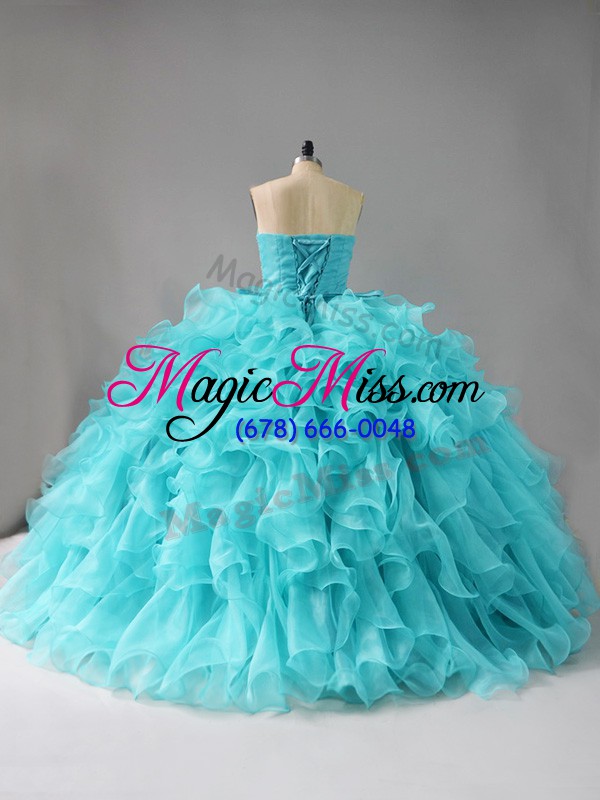 wholesale aqua blue sleeveless organza lace up quinceanera gowns for sweet 16 and quinceanera