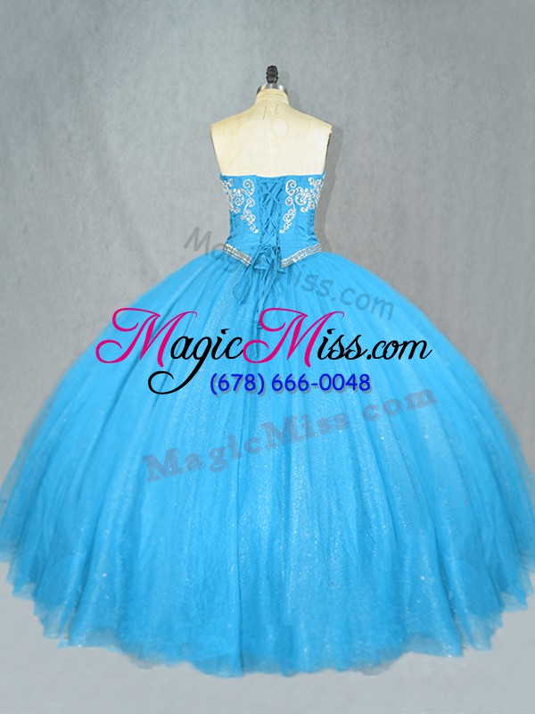 wholesale fitting beading vestidos de quinceanera blue lace up sleeveless floor length