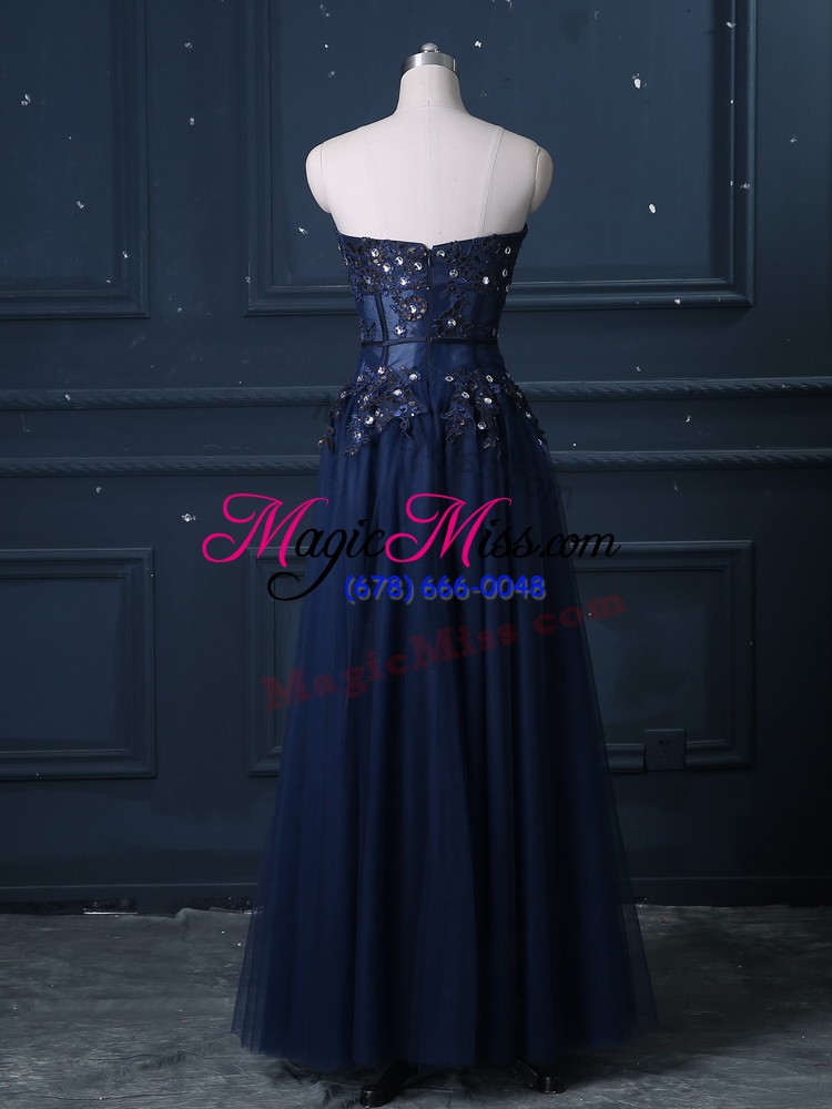 wholesale flirting navy blue sweetheart neckline lace womens evening dresses sleeveless zipper