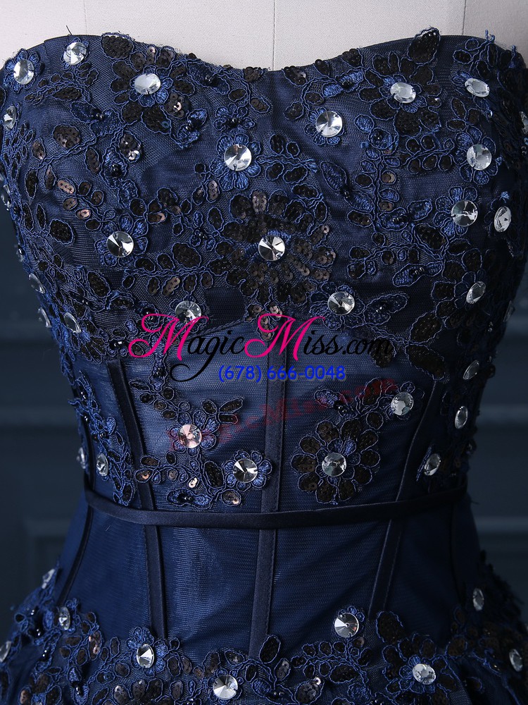 wholesale flirting navy blue sweetheart neckline lace womens evening dresses sleeveless zipper