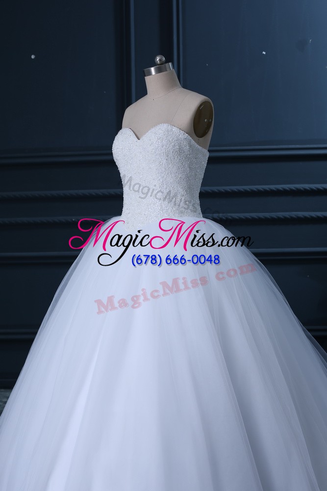 wholesale best white wedding gowns sweetheart sleeveless brush train lace up