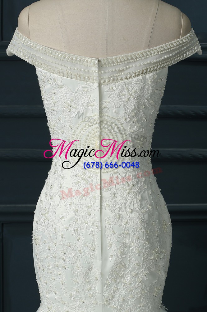 wholesale zipper wedding gowns white for wedding party with beading and lace court train