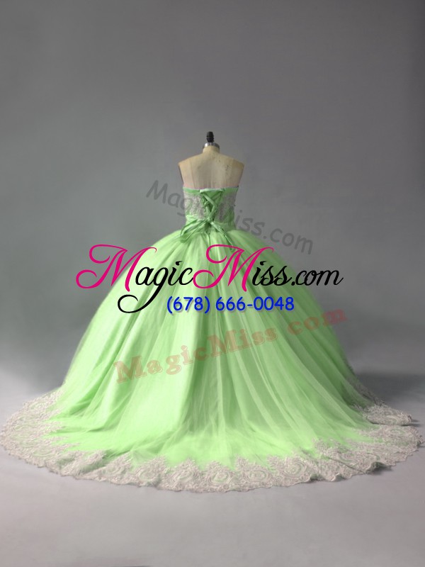 wholesale lace up sweet 16 dress yellow green for sweet 16 and quinceanera with beading and appliques court train