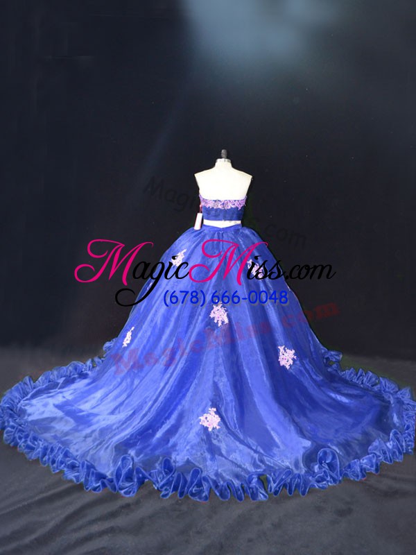 wholesale ideal blue ball gowns appliques sweet 16 quinceanera dress zipper organza sleeveless