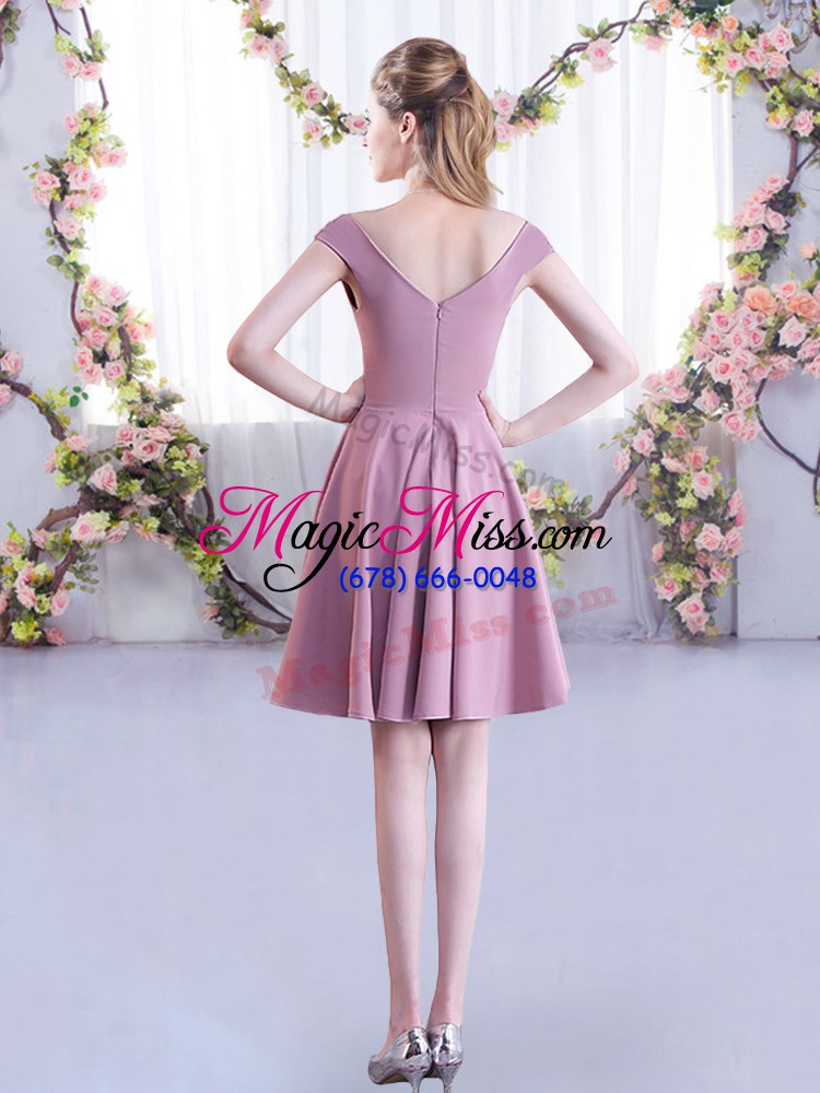 wholesale straps cap sleeves quinceanera court of honor dress mini length ruching pink chiffon