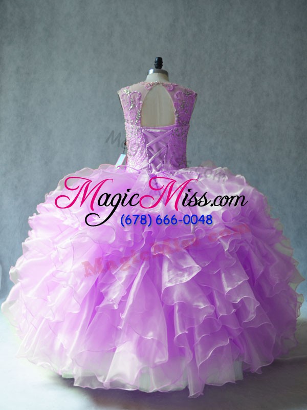 wholesale designer lilac lace up scoop beading and ruffles sweet 16 dresses organza sleeveless