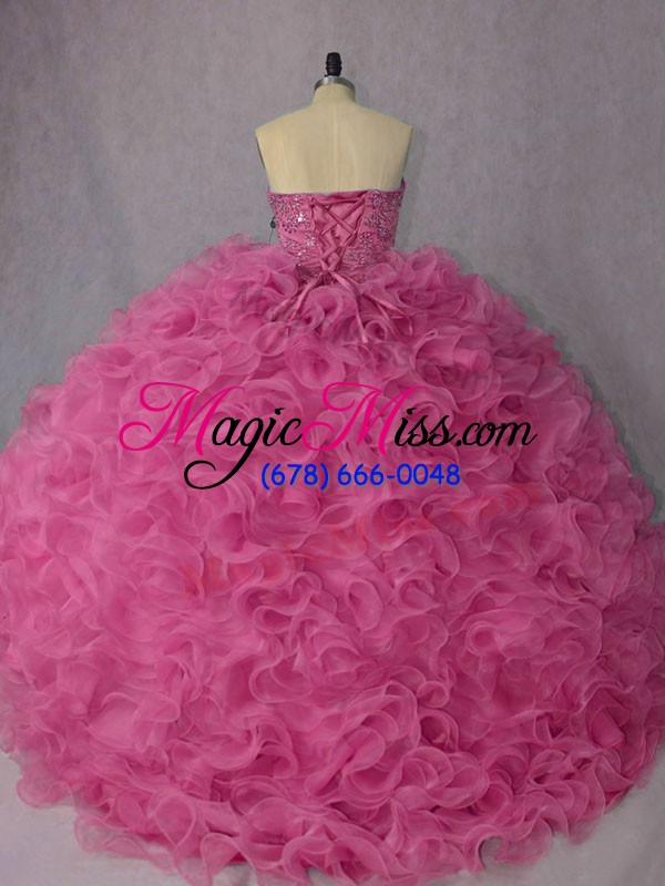 wholesale sleeveless brush train lace up beading and ruffles quince ball gowns